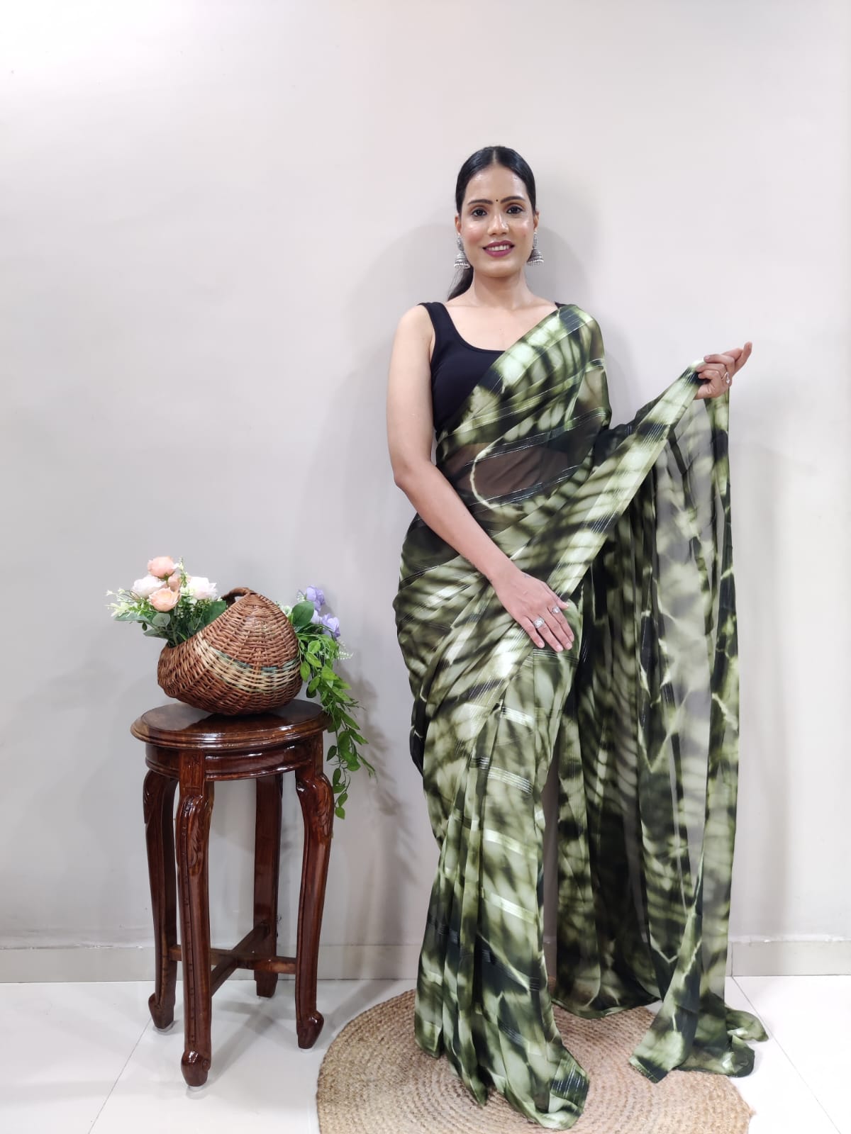 Green & Yellow Georgette Silk Saree