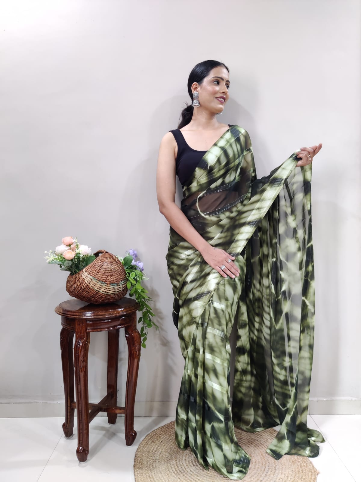 Green & Yellow Georgette Silk Saree