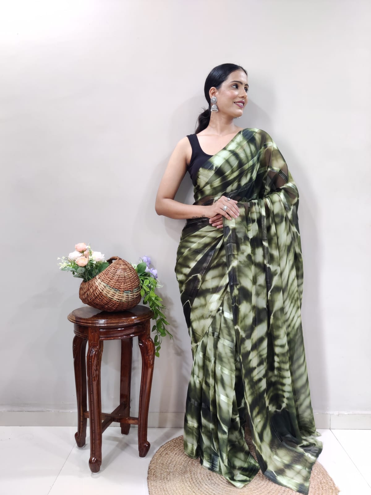 Green & Yellow Georgette Silk Saree