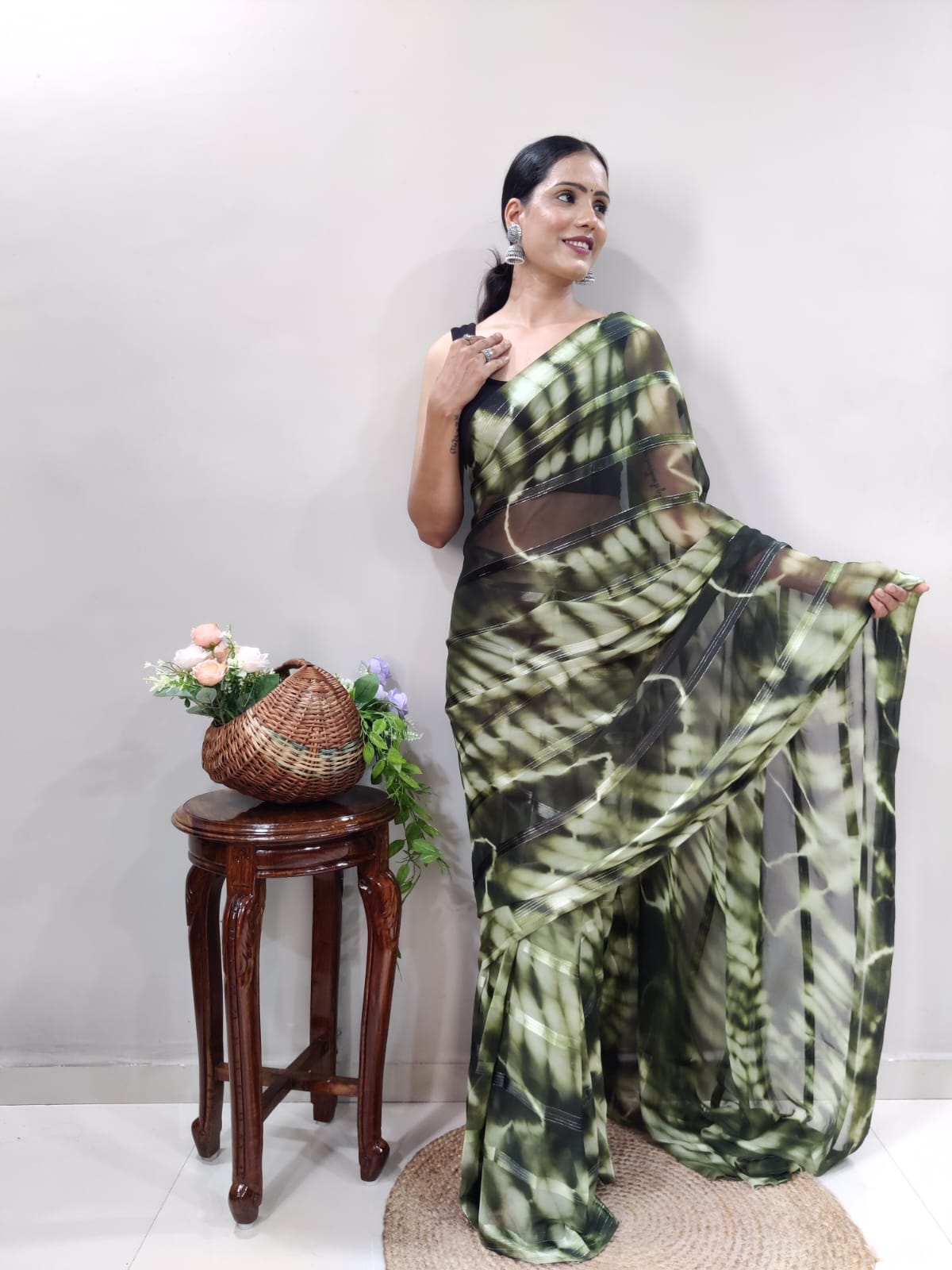 Green & Yellow Georgette Silk Saree
