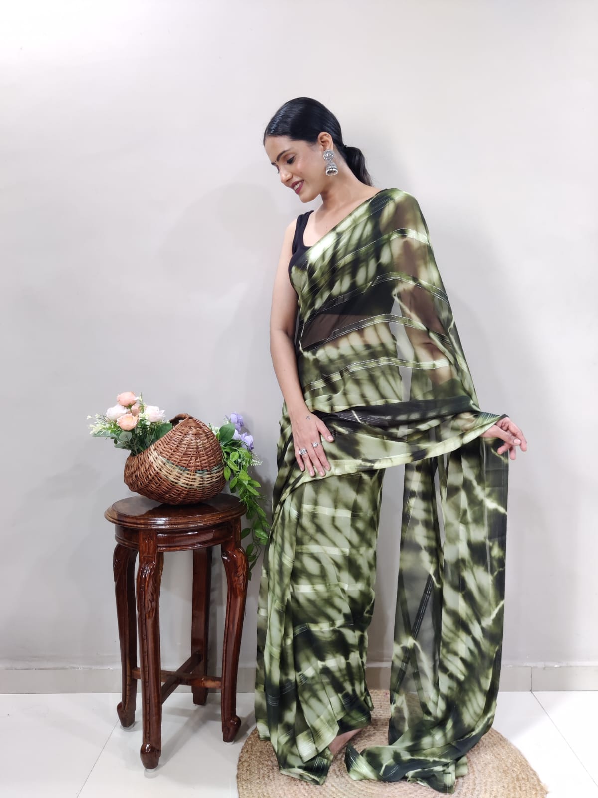 Green & Yellow Georgette Silk Saree