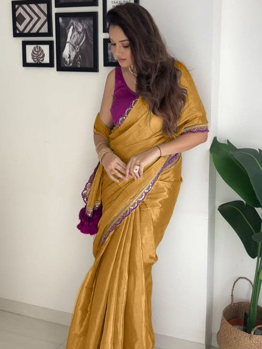 Designer Multi Colour Uppada Tissue Silk Saree with Blouse Piece