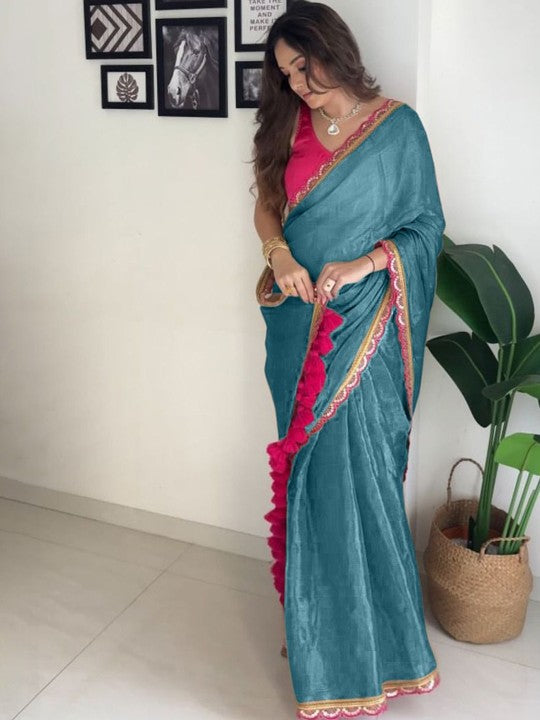 Designer Multi Colour Uppada Tissue Silk Saree with Blouse Piece