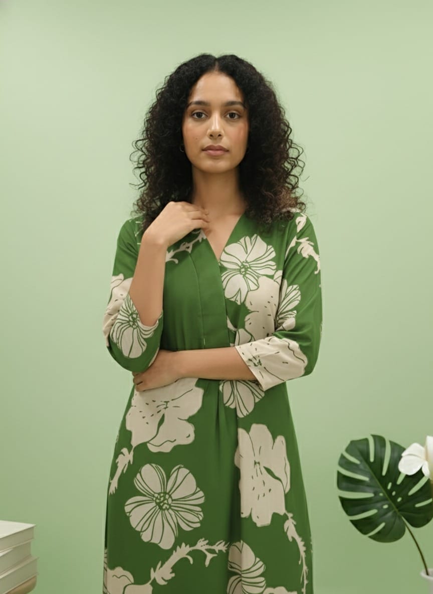 Green Color Long Kurti Pant Co-ord Set