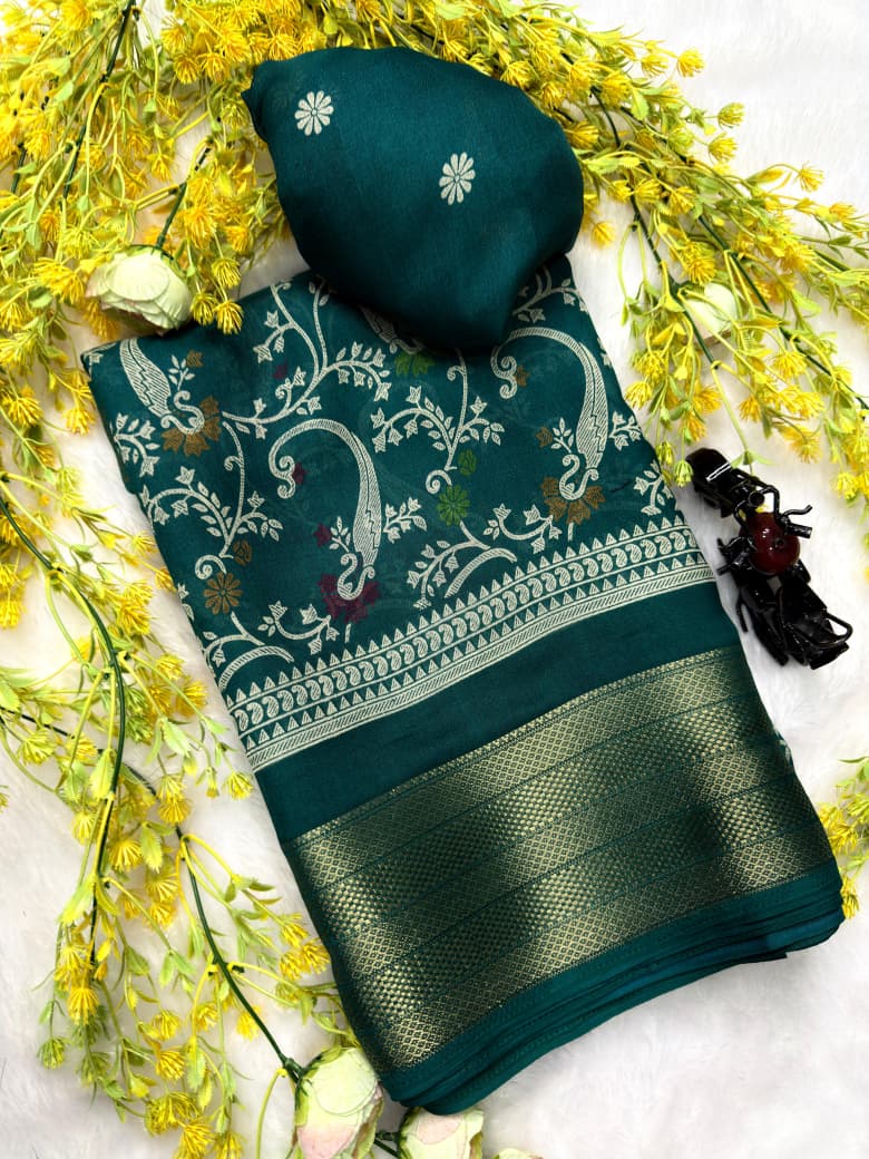 New Flower Heavy Marsh Melon Saree with Jacquard Weaving Border