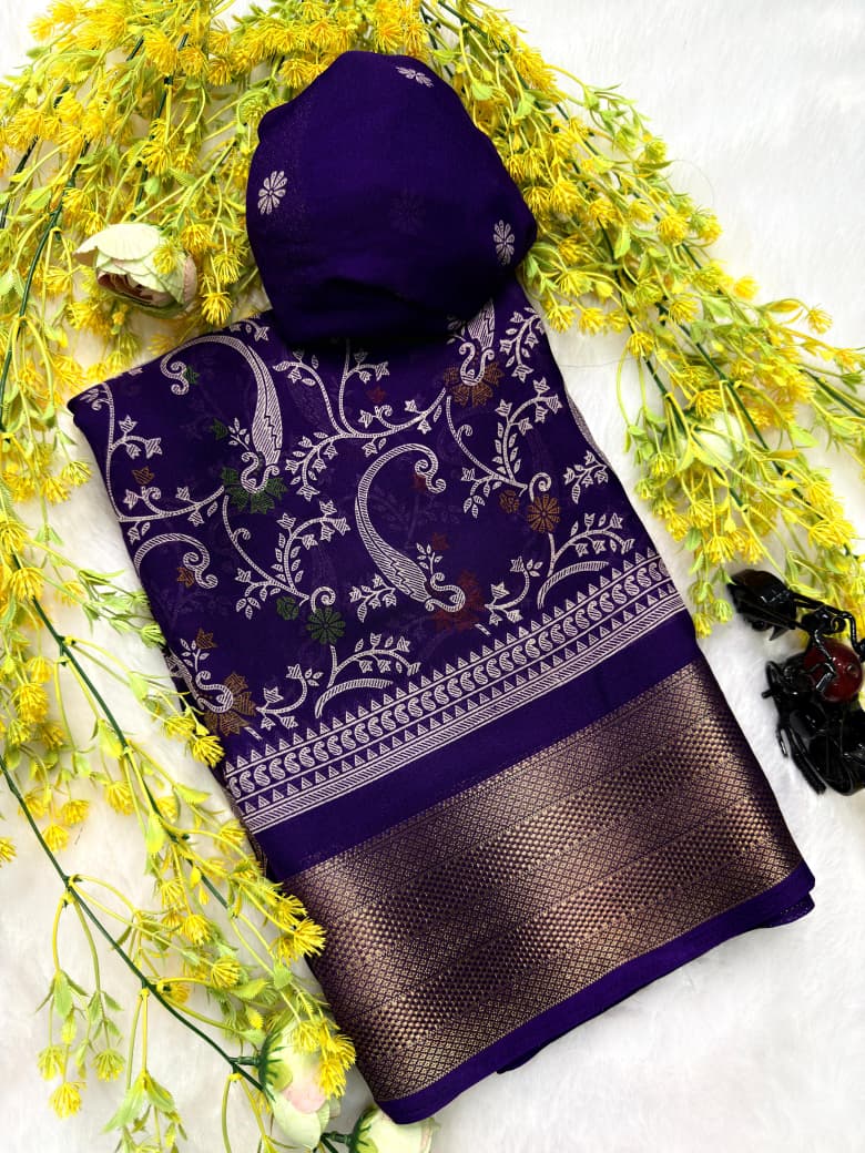 New Flower Heavy Marsh Melon Saree with Jacquard Weaving Border