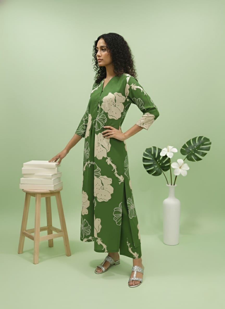 Green Color Long Kurti Pant Co-ord Set