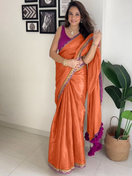 Designer Multi Colour Uppada Tissue Silk Saree with Blouse Piece