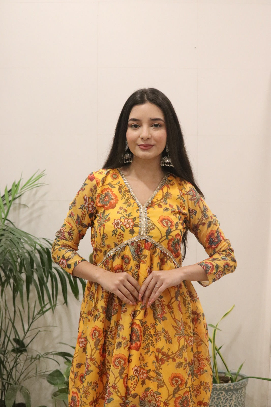 Women’s Mustard Yellow Organza Silk Kurti Palazzo Set
