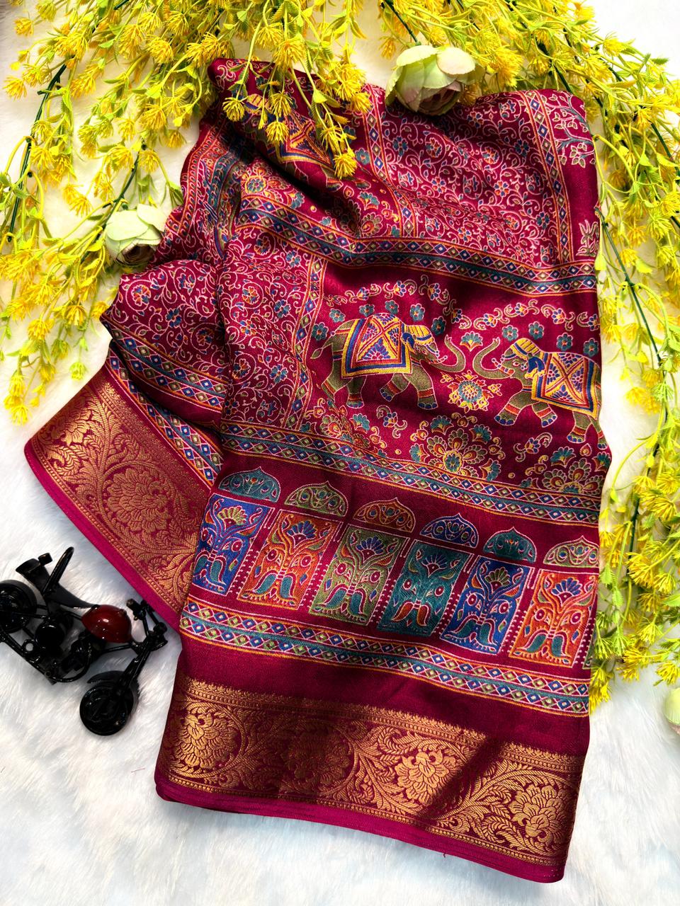 Ajrakh Jacquard Weaving Saree