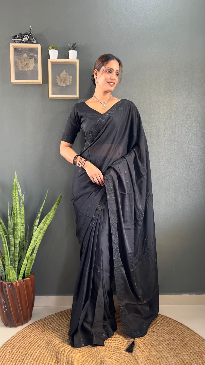 Ready-To-Wear Saree with Tone-2-Tone Swarovski Work