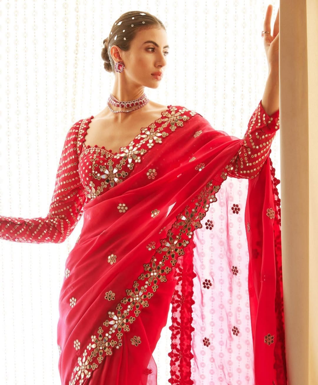 Bollywood Blockbuster Original Mirror Work Saree – New Launch