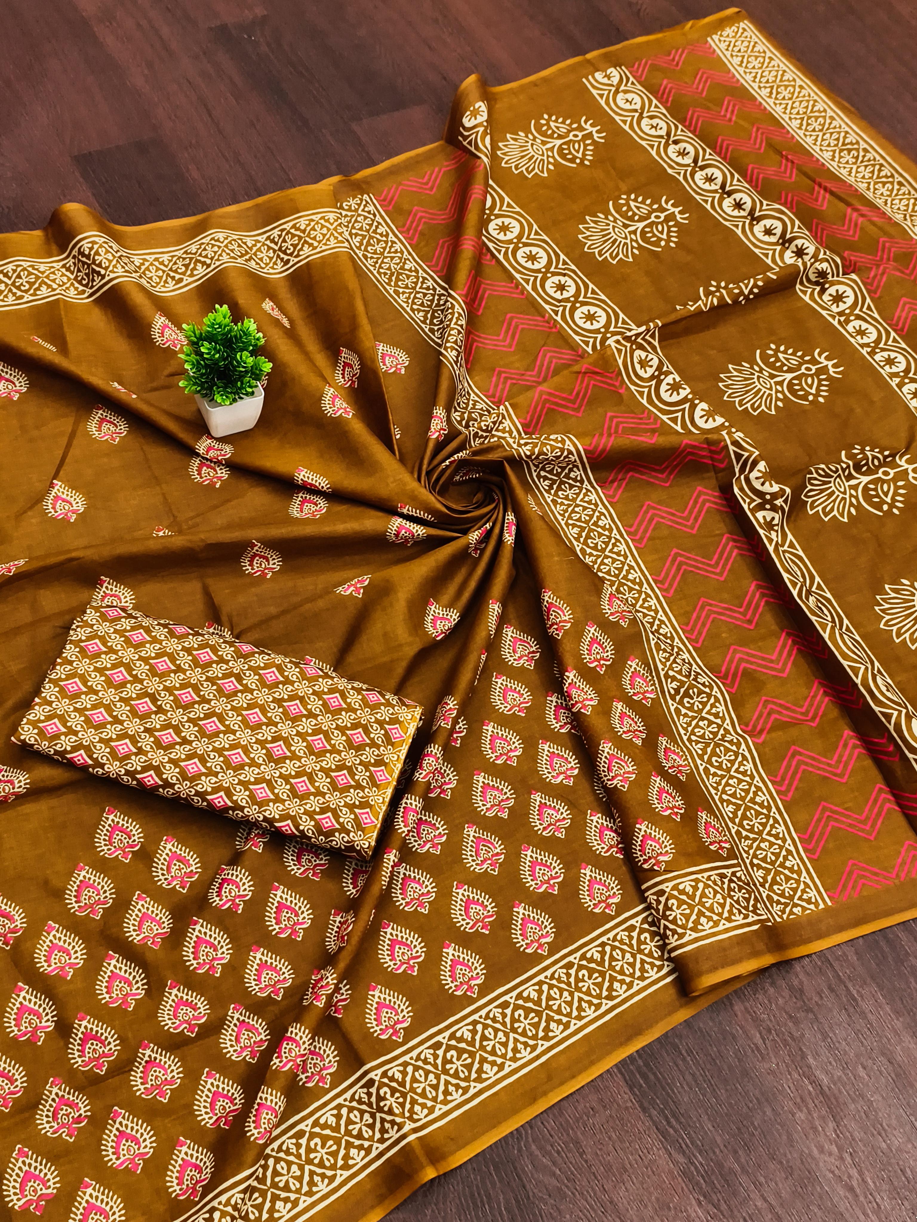 Dabu Block Print Mulmul Cotton Saree