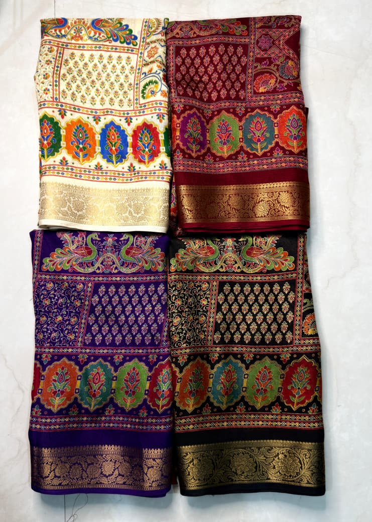 New Ajrakh Marshmellow Georgette Saree Collection