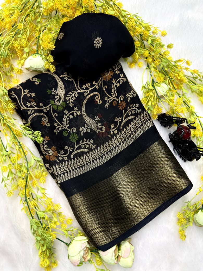 New Flower Heavy Marsh Melon Saree with Jacquard Weaving Border