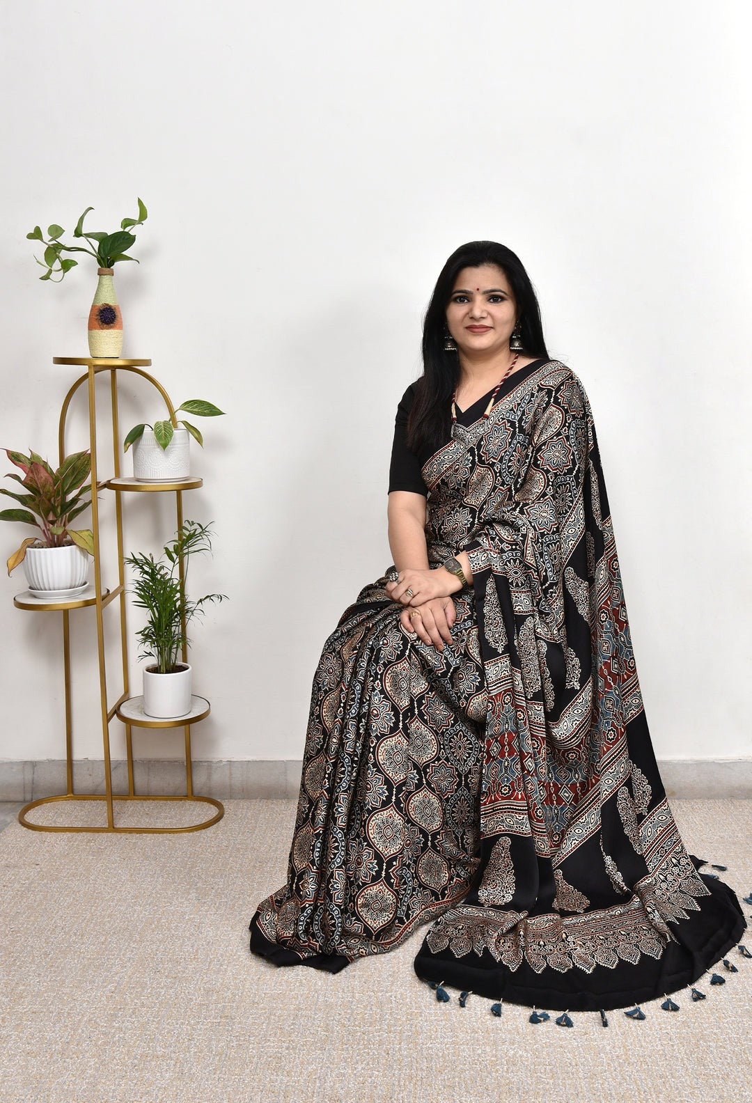 Super Ajrakh Gajji Crepe Silk Saree