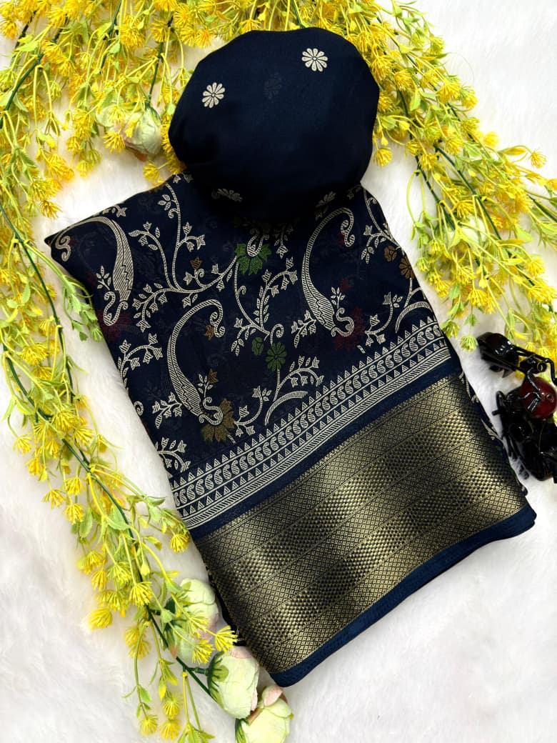 New Flower Heavy Marsh Melon Saree with Jacquard Weaving Border