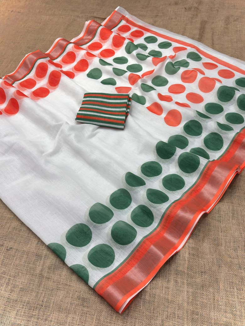 Republic Day Special Linen Zari Silver Saree