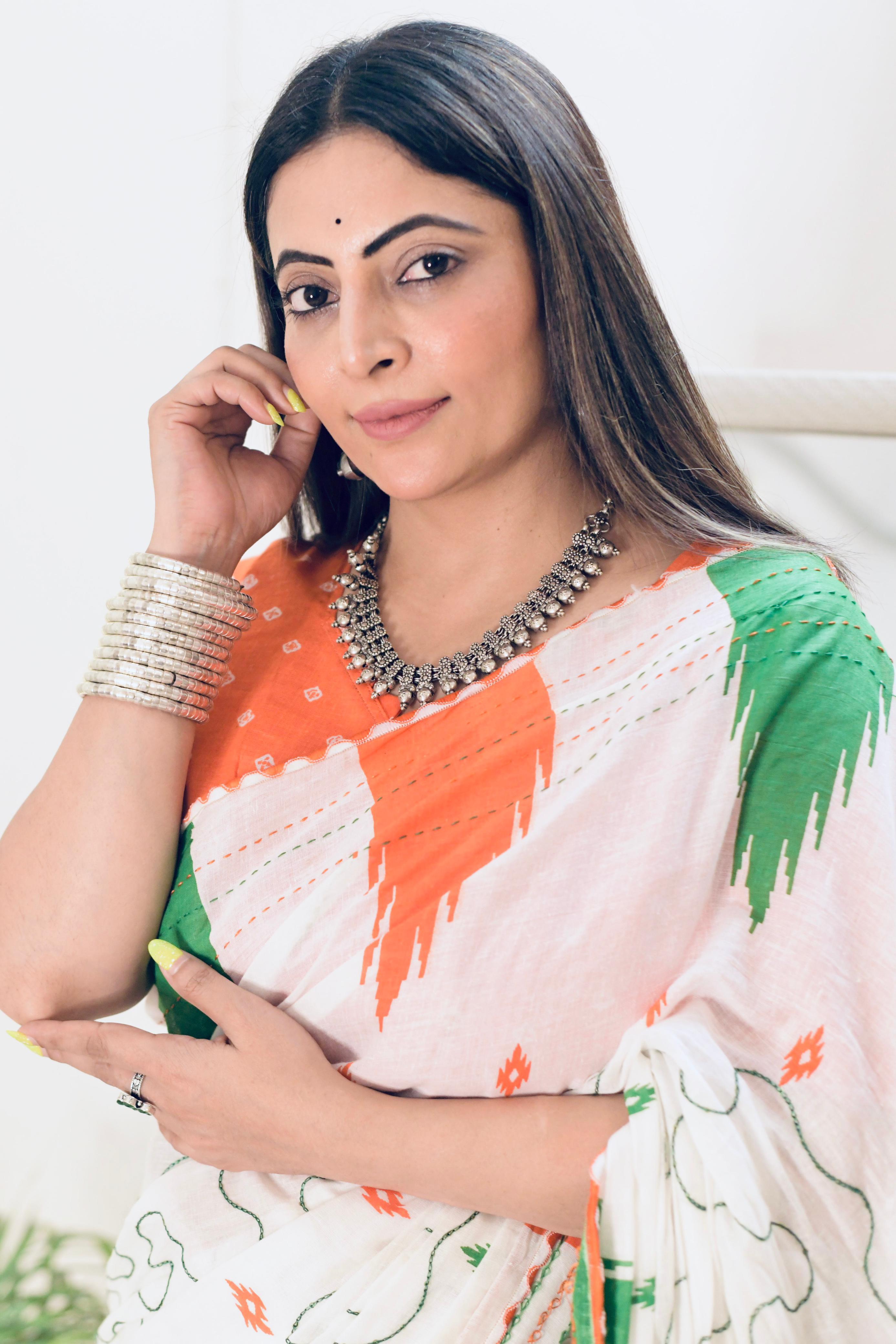 Mulmul Cotton Colour Block Print Saree