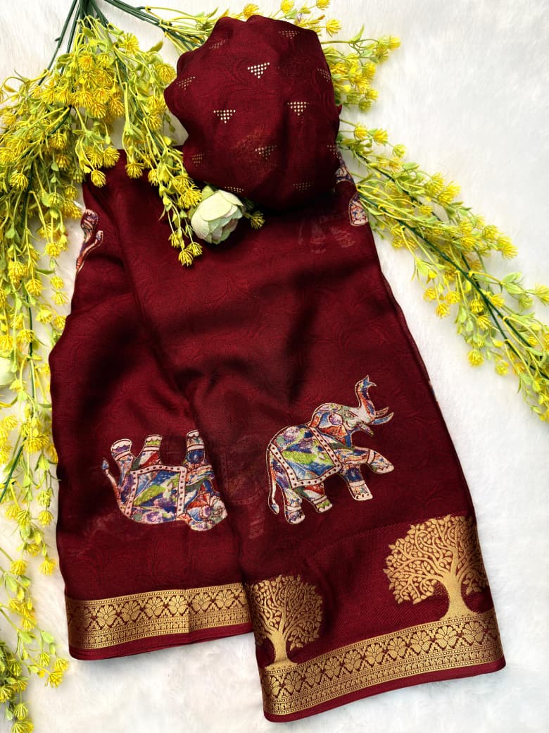 Premium Marshmallow Foil Work Designer Saree
