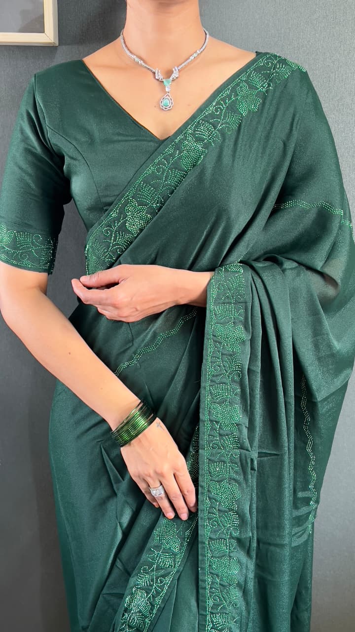 Ready-To-Wear Saree with Tone-2-Tone Swarovski Work