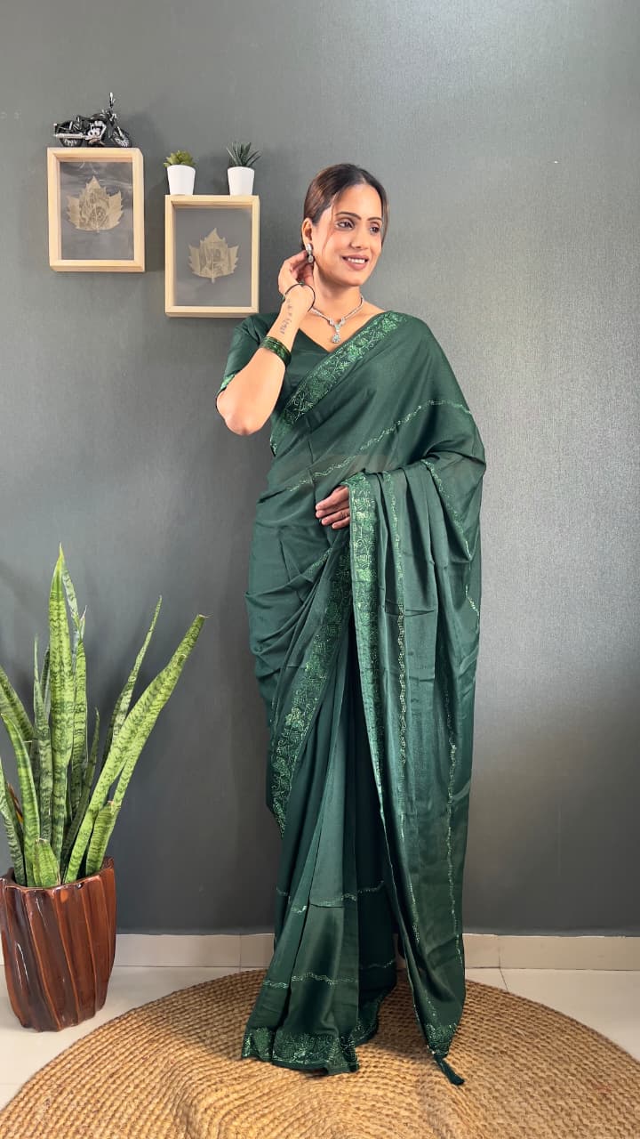 Ready-To-Wear Saree with Tone-2-Tone Swarovski Work