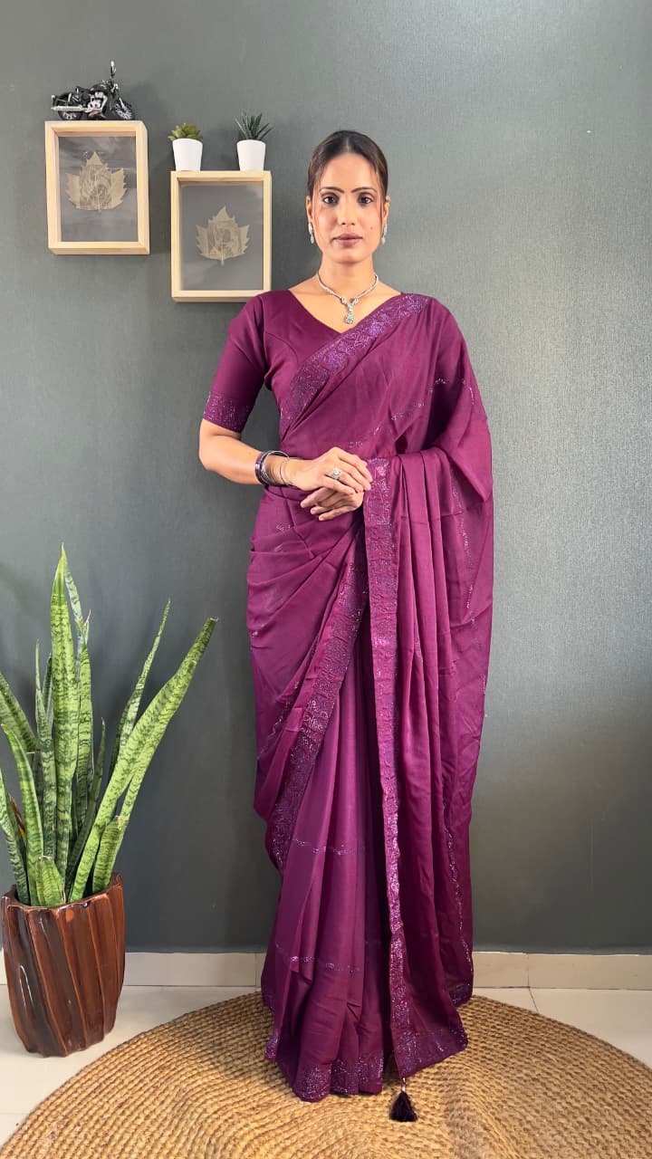Ready-To-Wear Saree with Tone-2-Tone Swarovski Work