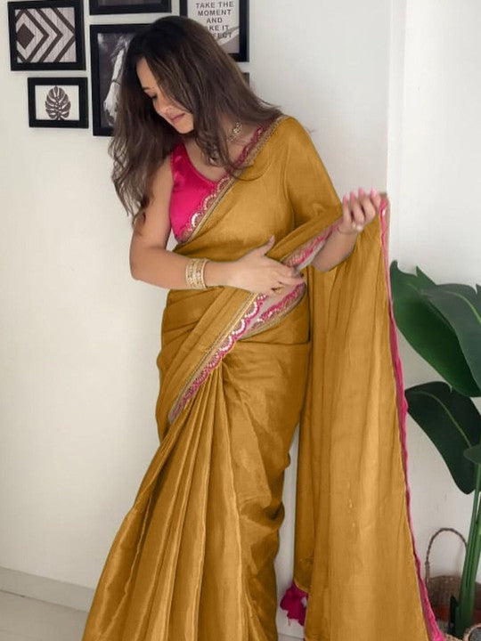 Designer Multi Colour Uppada Tissue Silk Saree with Blouse Piece