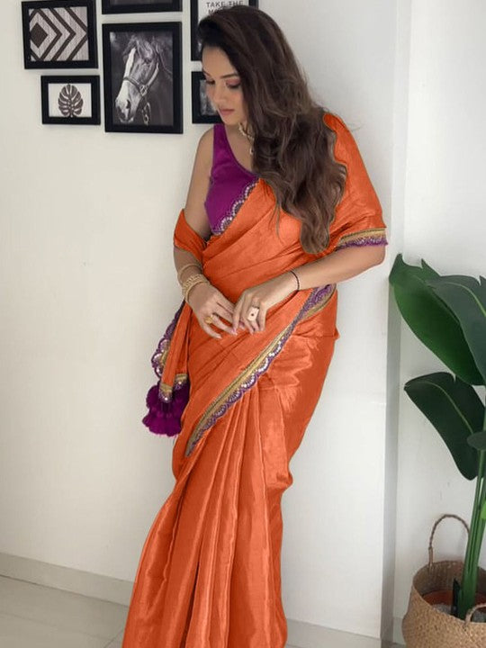 Designer Multi Colour Uppada Tissue Silk Saree with Blouse Piece