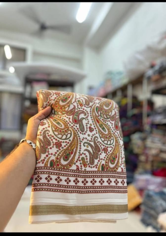 Elegant Mul Cotton Kani Print Saree with Classic Border