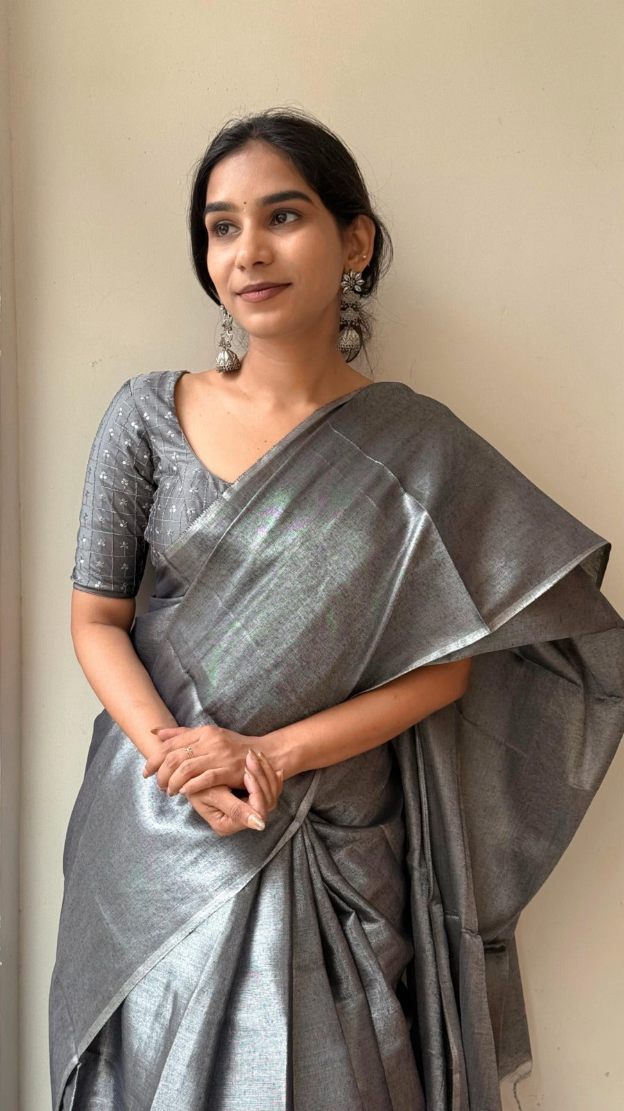 Delicate Bloom Cotton Tissue Silk Saree with Sequence Work Blouse