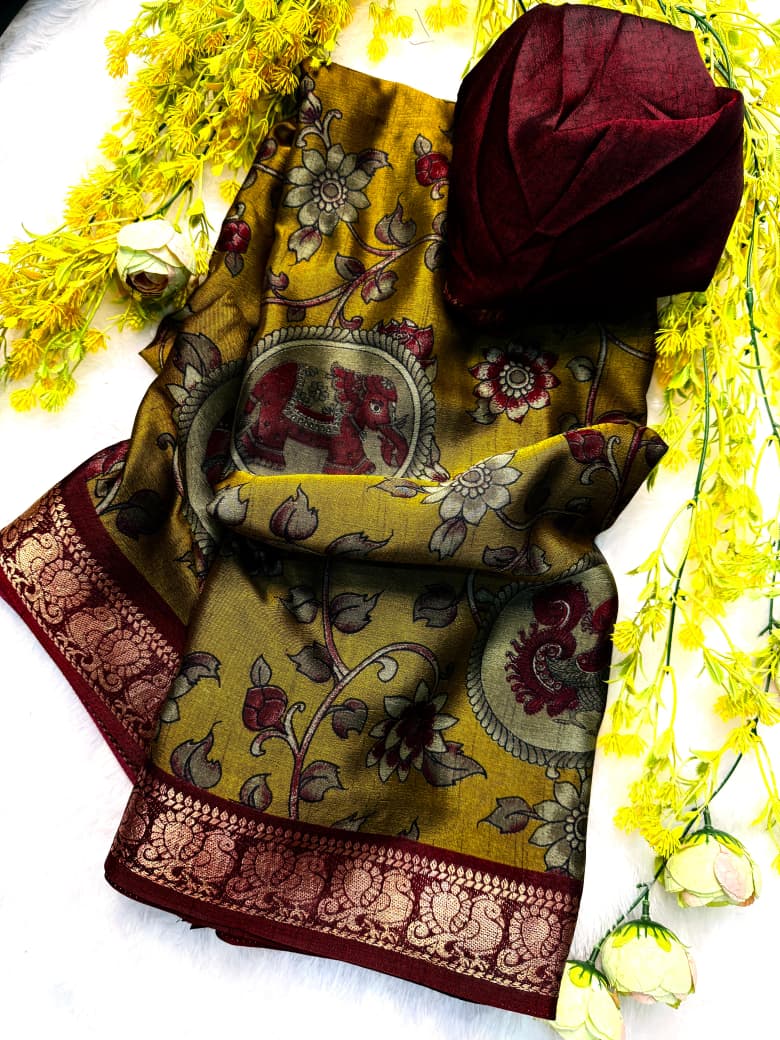 Hathi Kalamkari Dola Silk Saree
