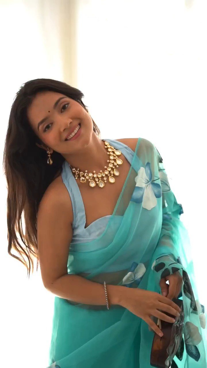 Sky Blue Organza Silk Printed Ready-to-Wear Saree with Unstitched Blouse