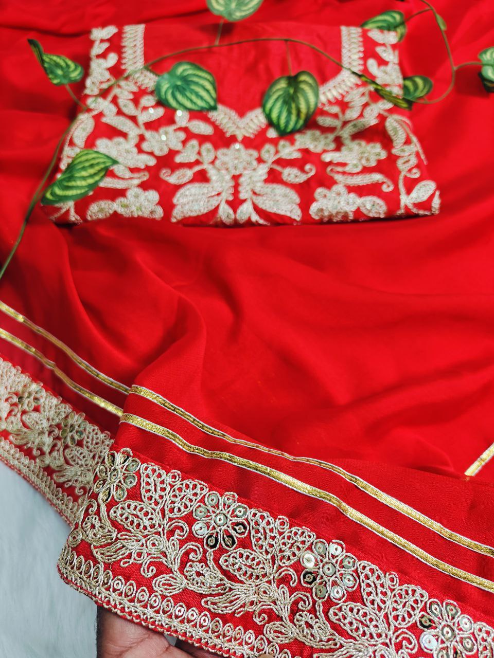 new red designer party-wear saree