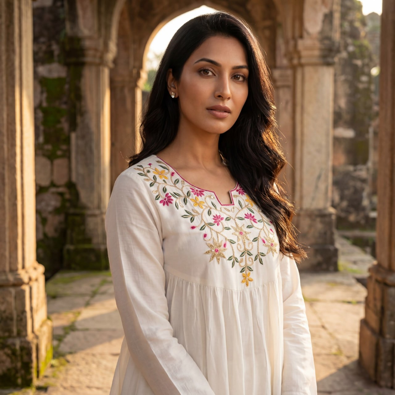 Vichitra Silk Embroidered 2-Piece Suit Set