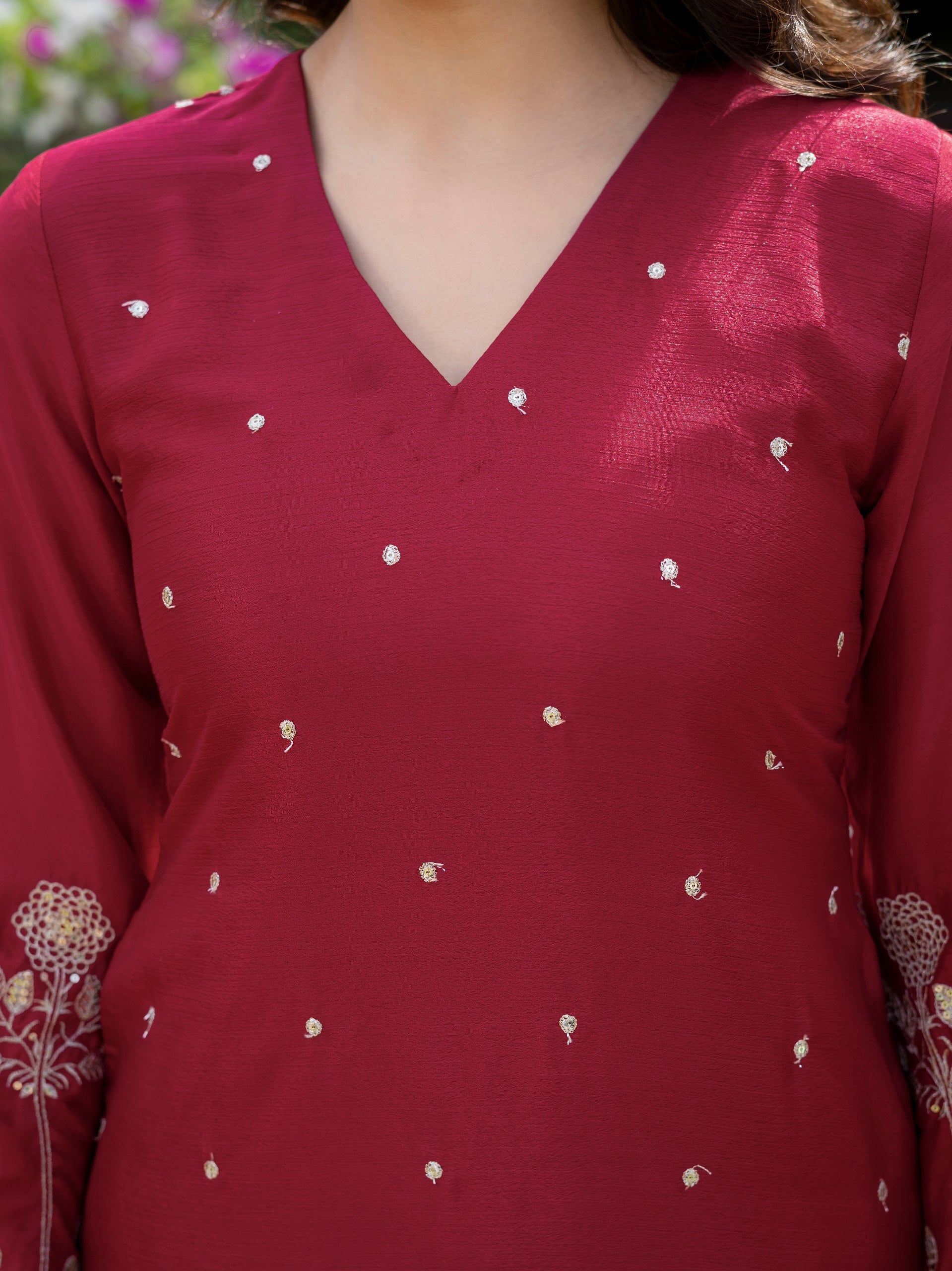Premium Chinon Embroidered Kurti Set with Dupatta