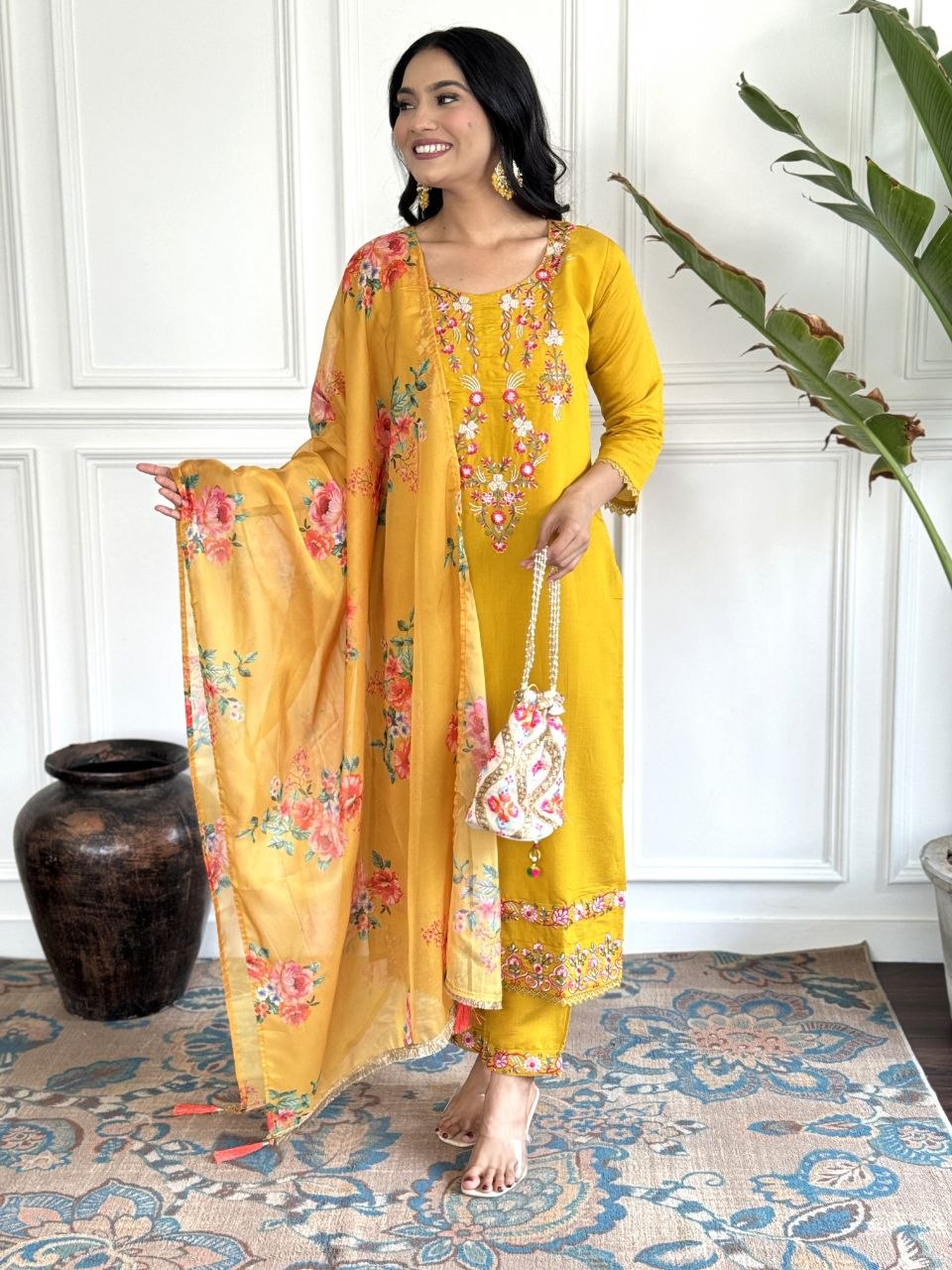 Pure Viscose D Chinon Kurta Set with Organza Dupatta