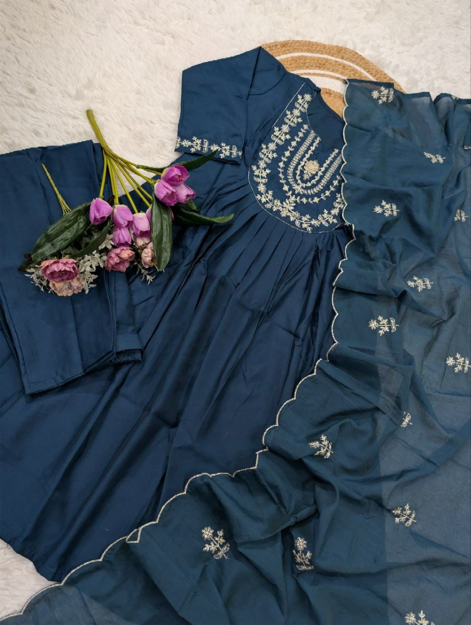 Pure Viscose Chanderi Silk Kurta Set with Embroidered Dupatta