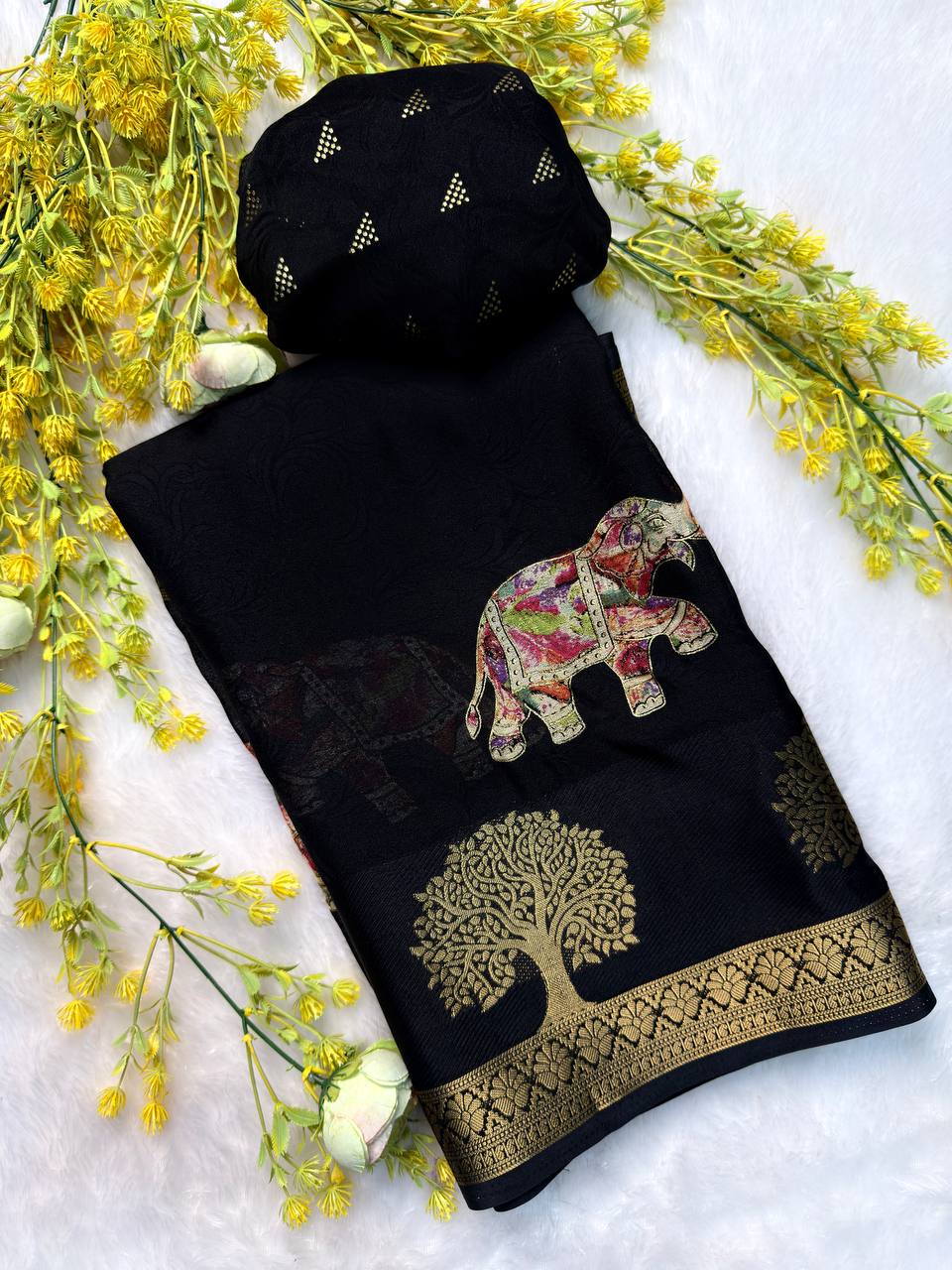 Premium Foil Work Marsh Mellow Saree