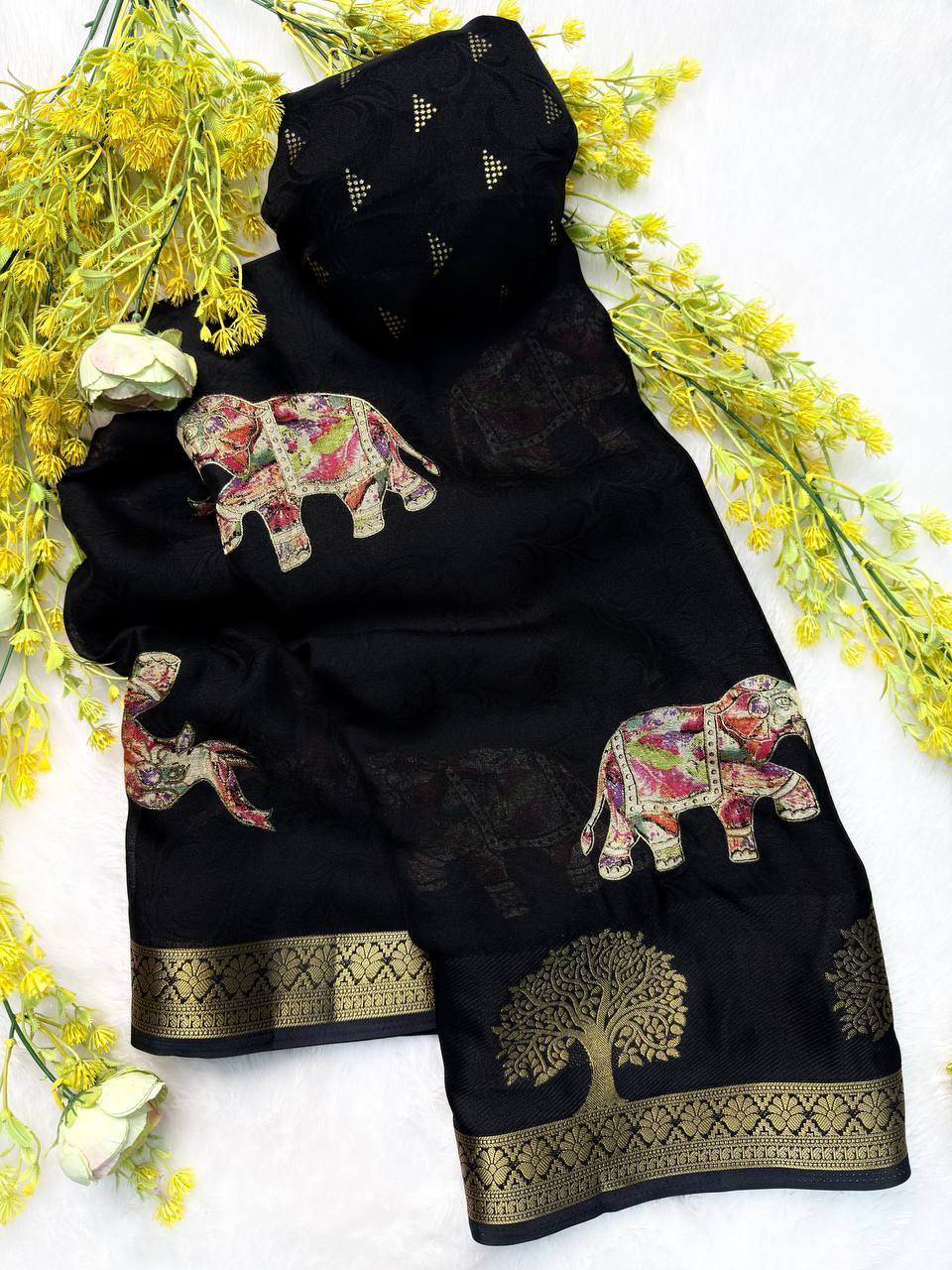 Premium Foil Work Marsh Mellow Saree