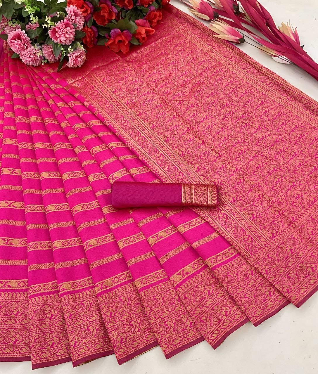 Banarasi Soft Lichi Silk Saree with Rich Pallu & Jacquard Work
