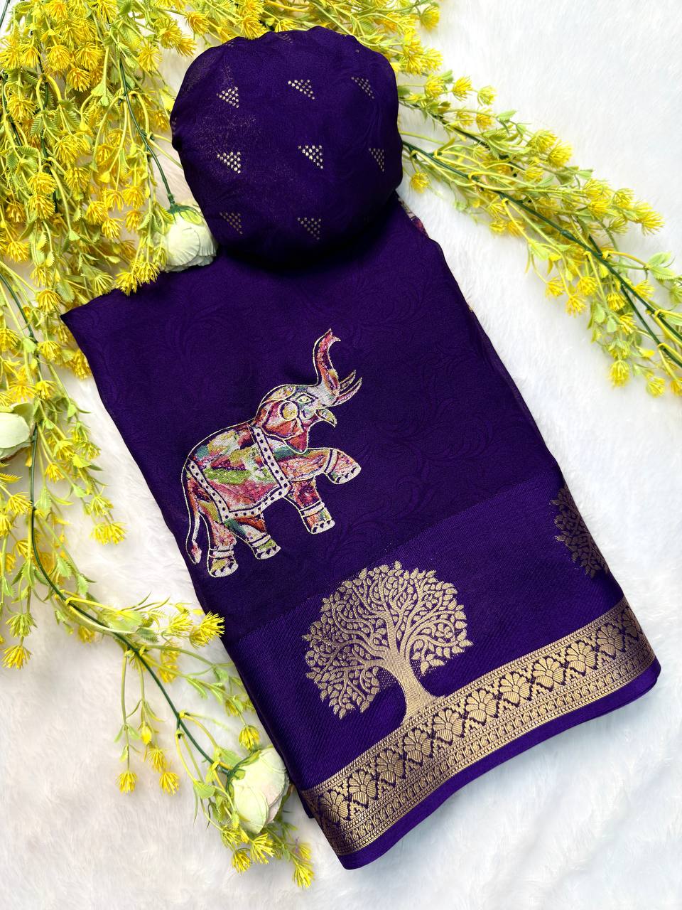 Premium Foil Work Marsh Mellow Saree