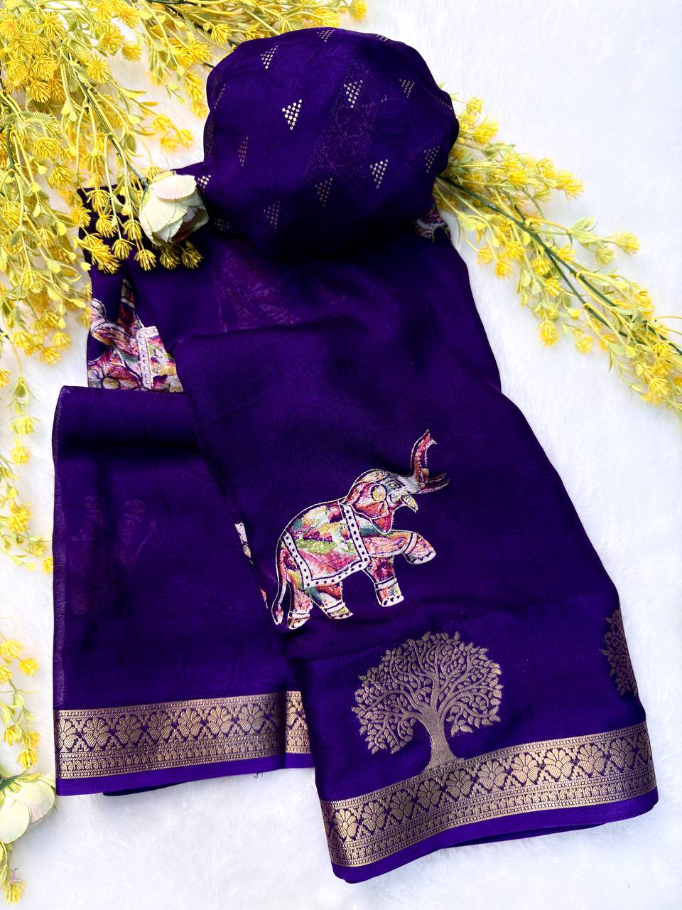 Premium Foil Work Marsh Mellow Saree