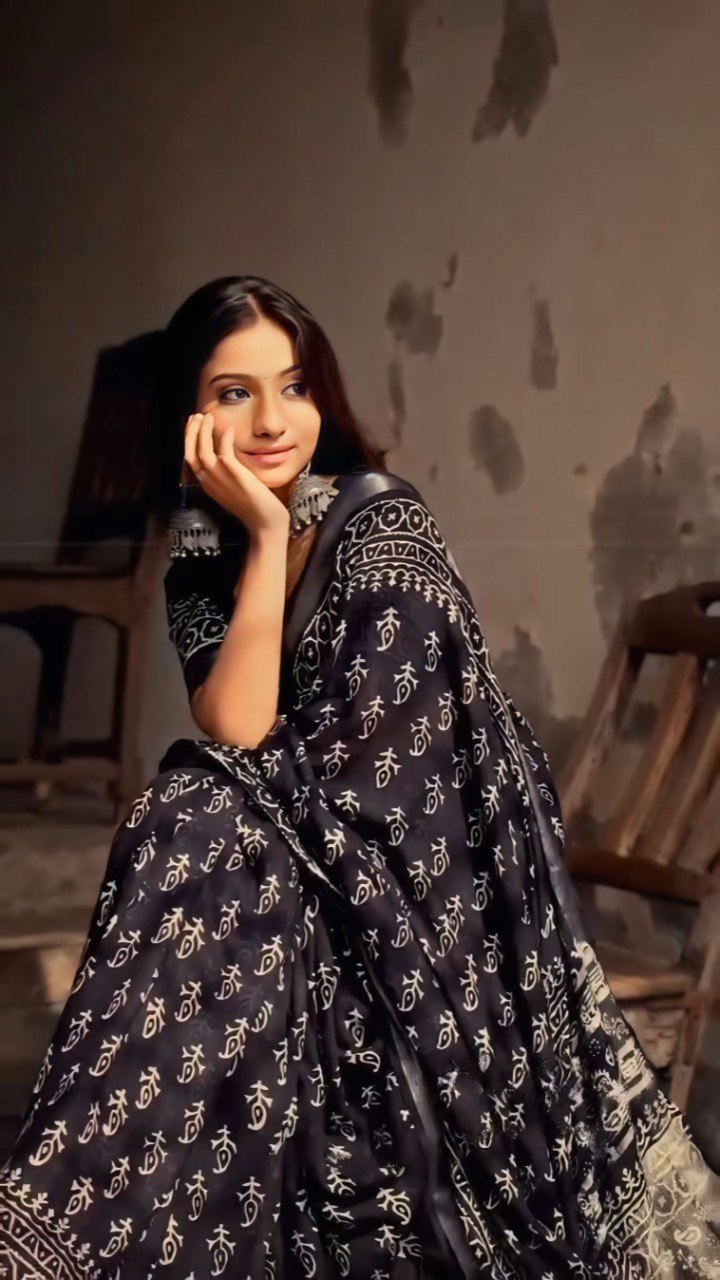 Black Mist Pre-Stitched Cotton Saree
