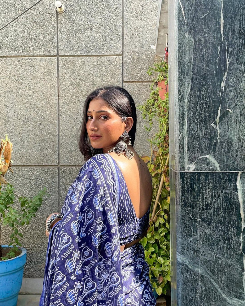 Blue Aura Ready-to-Wear Cotton Saree