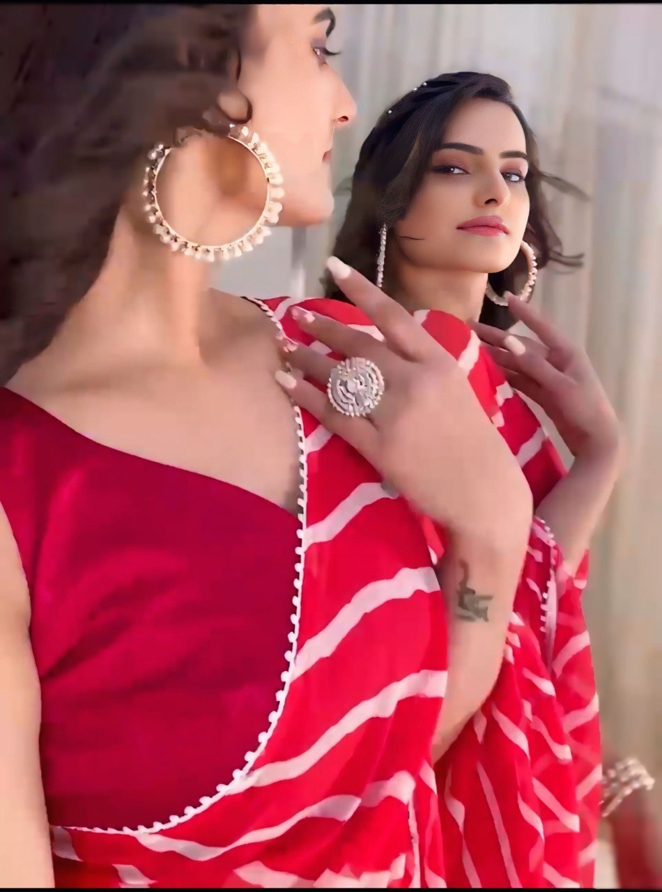 Red Printed Georgette Ready-to-Wear Saree