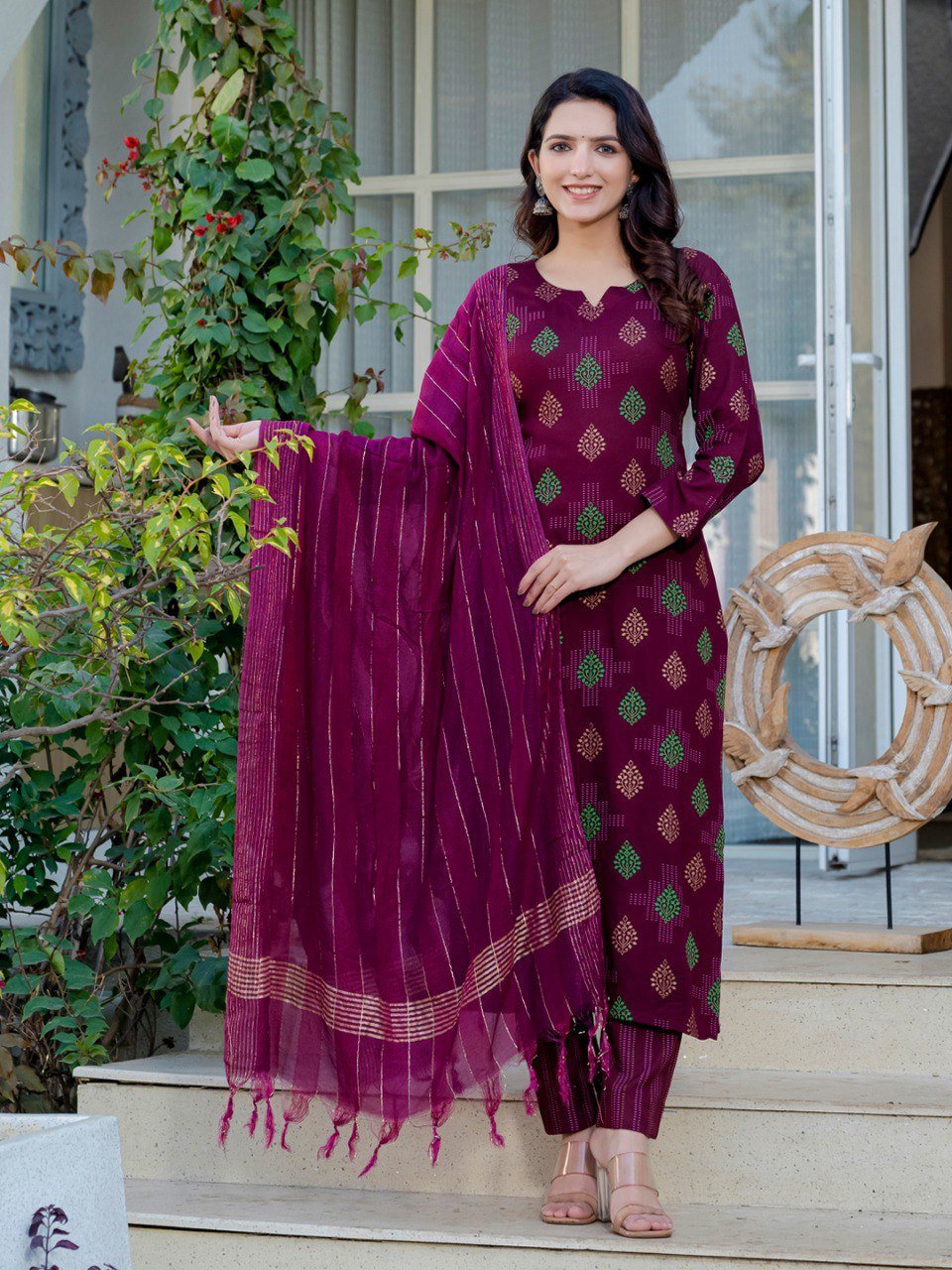 Fully Stitched Rayon Kurti Pant Dupatta Set
