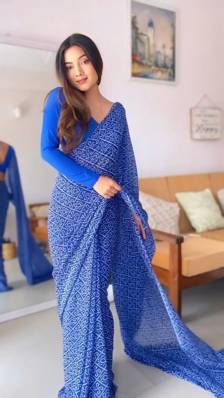 Ocean Mist Blue Georgette Ready-to-Wear Saree