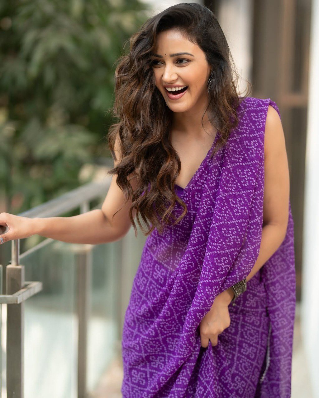 Purple Georgette Printed Ready-to-Wear Saree with Unstitched Blouse