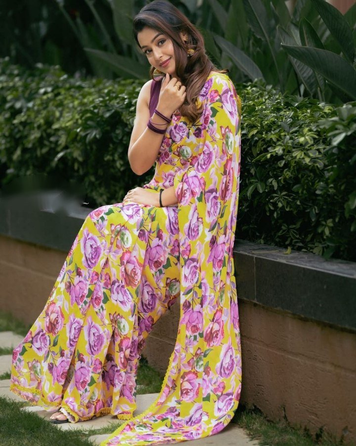 Yellow Georgette Printed Ready-to-Wear Saree with Unstitched Blouse
